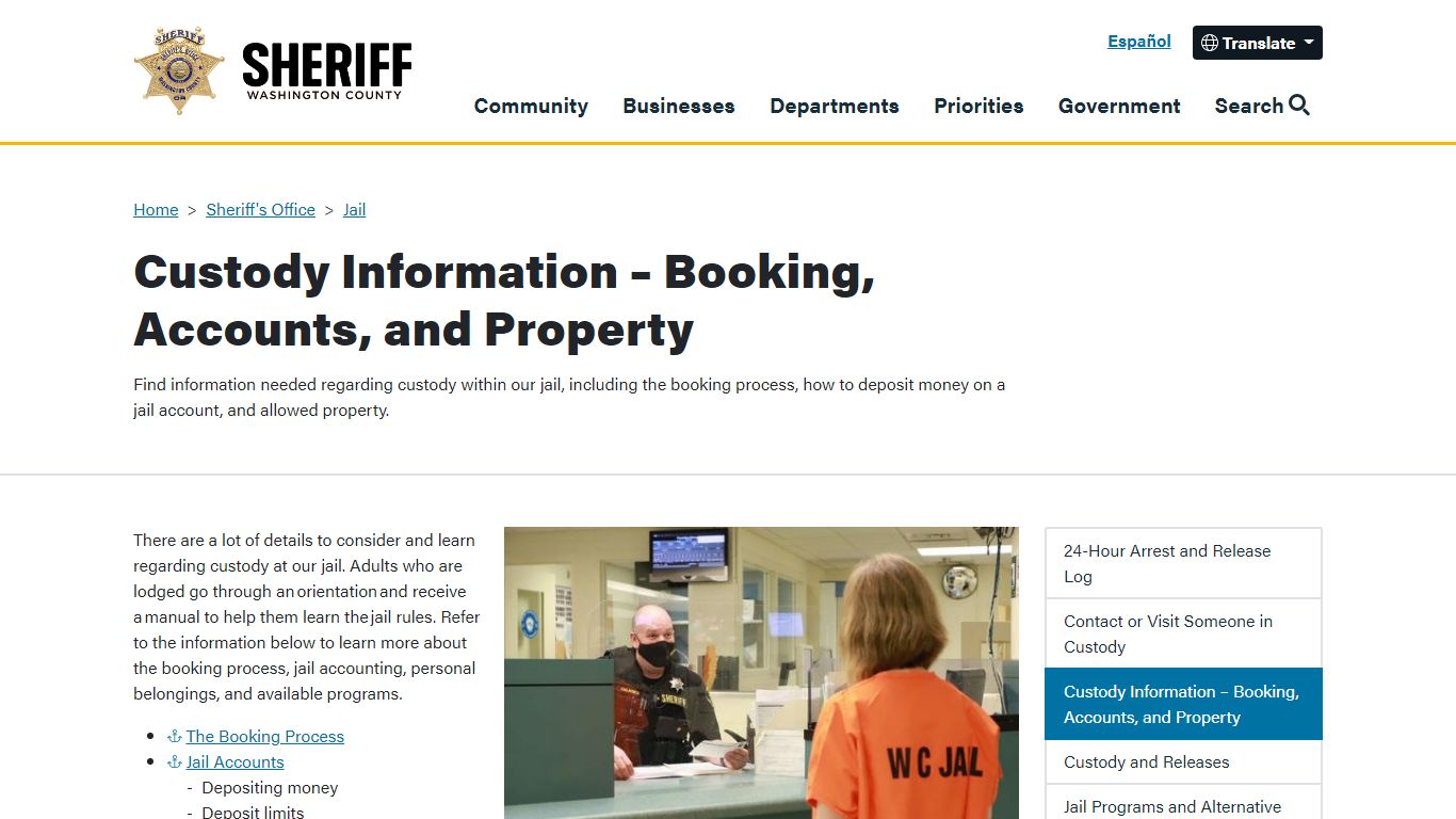 Custody Information – Booking, Accounts, and Property
